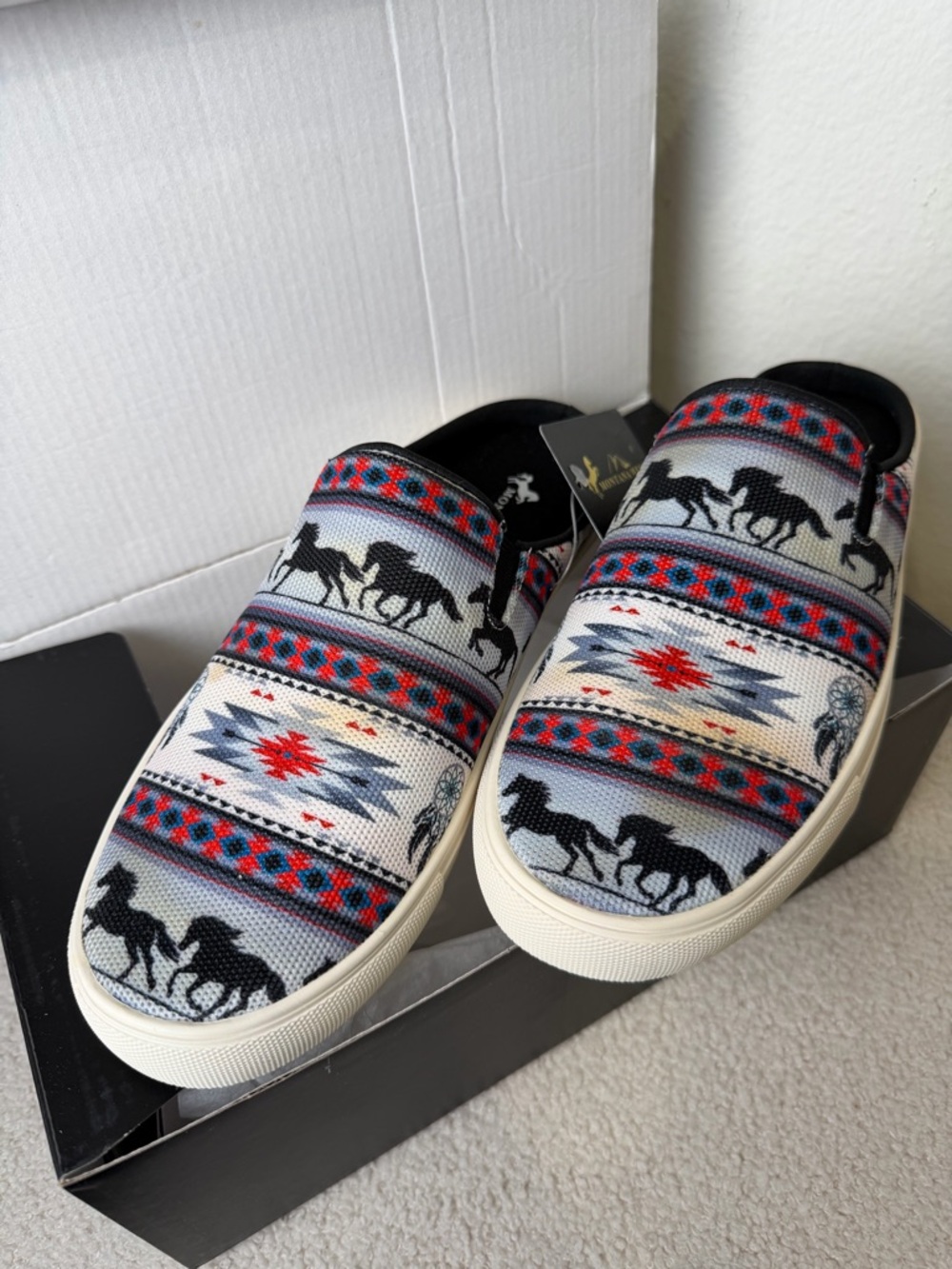 Montana West Slip-On Sneakers in Black, Red, Gray, and Cream Pony NIB - Picture 2 of 10